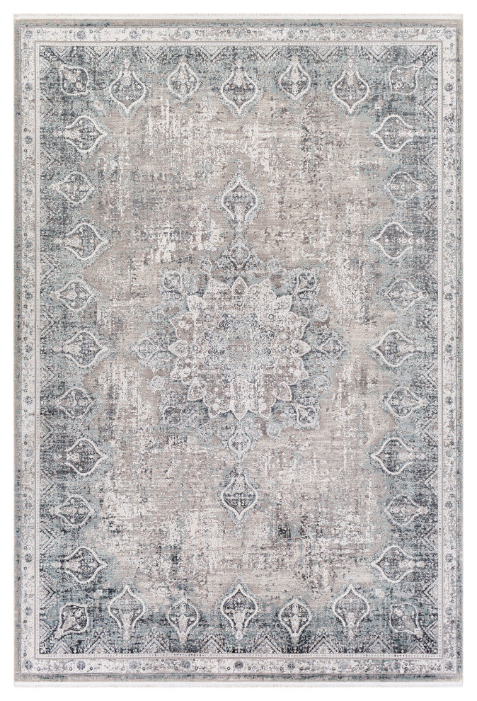 Surya Solar SOR-2315 3'x8' Rug, Medium Gray/Light Gray/Khaki/Black
