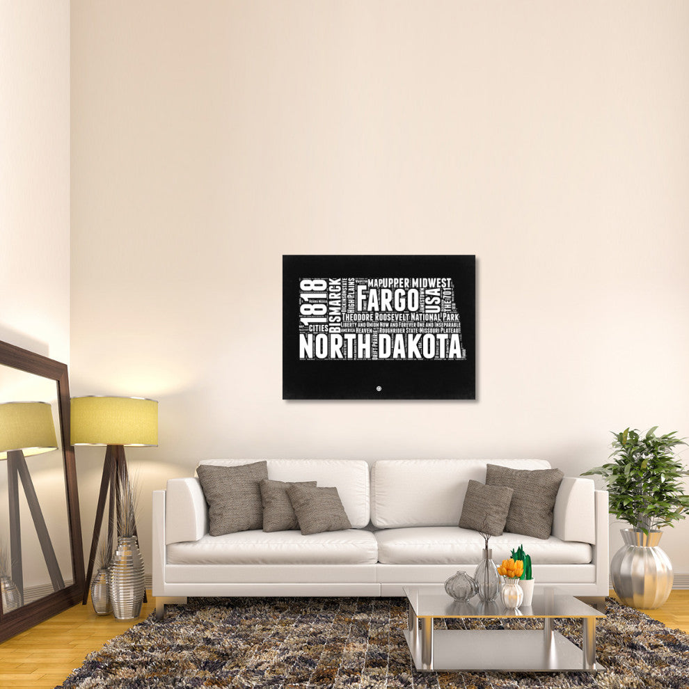 "North Dakota Black and White Map" Fine Art Print