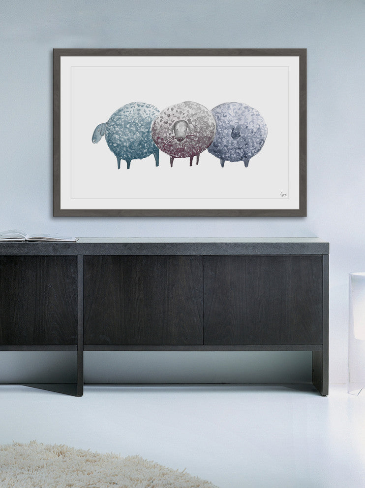 "Trois Mouton" Framed Painting Print, 24"x16"