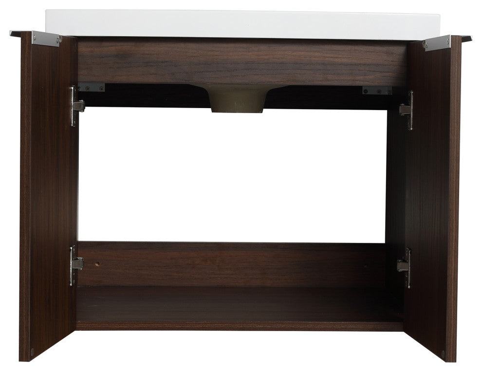 Wood Wall-Mounted Bathroom Vanity Set with Integrated Culture Marble Sink, 24 In