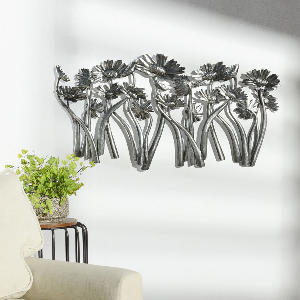 Weathered Aluminum-Metal Wall Art-Flowers-39" x 21"