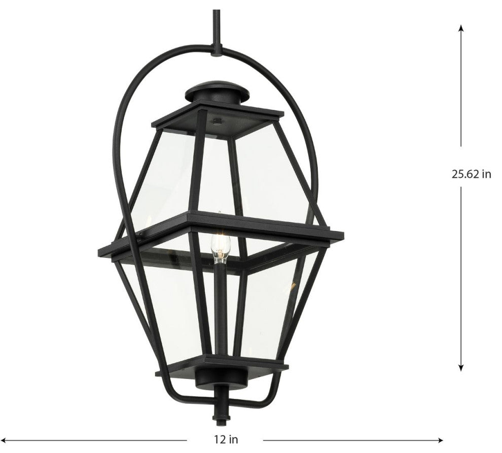 Bradshaw Collection 1-Light Textured Black Clear Glass Outdoor Hanging Lantern