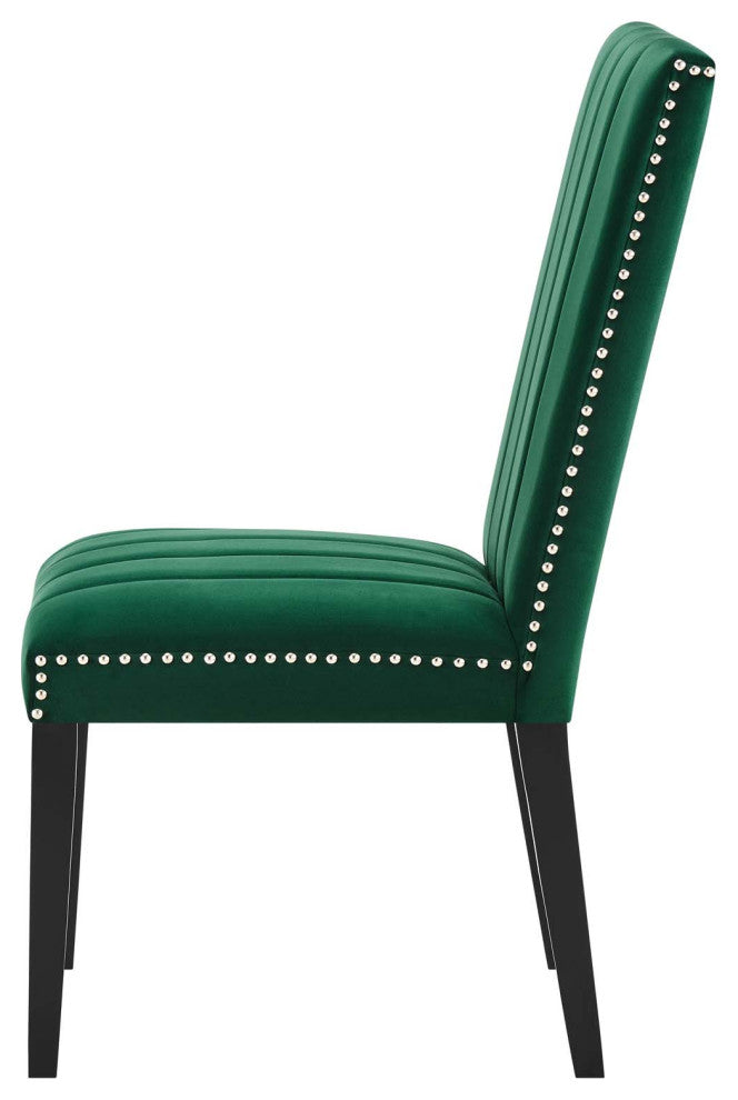 Dining Chair, Nailhead, Set of 2, Green, Velvet, Modern, Bistro Hospitality