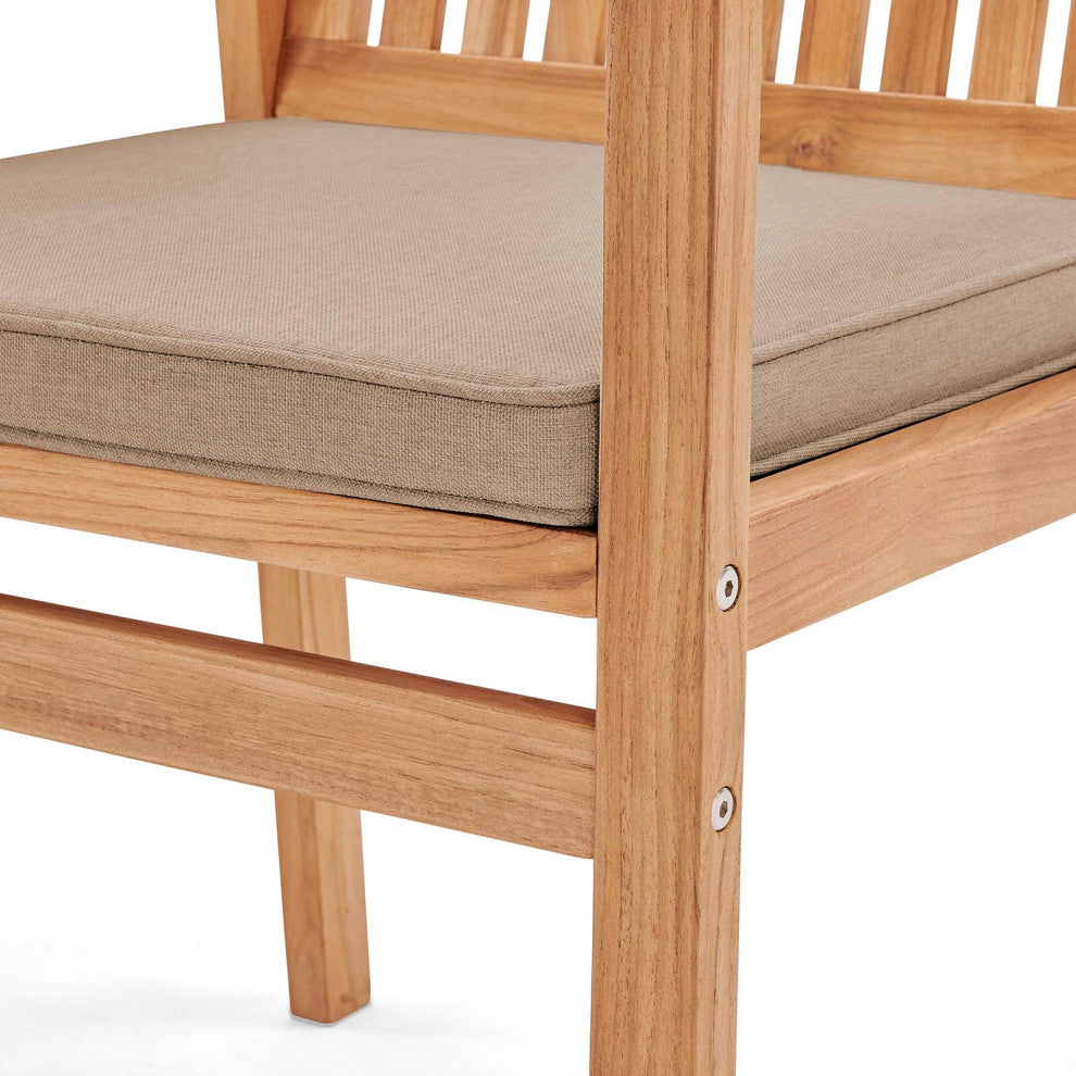 Side Dining Chair Armchair, Wood, Brown Natural Taupe Gray, Modern, Outdoor