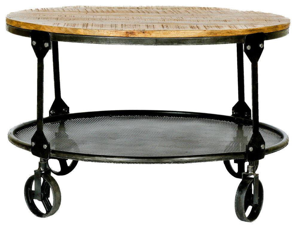 Senia Modern Industrial Handcrafted Mango Wood Coffee Table, Natural and Black