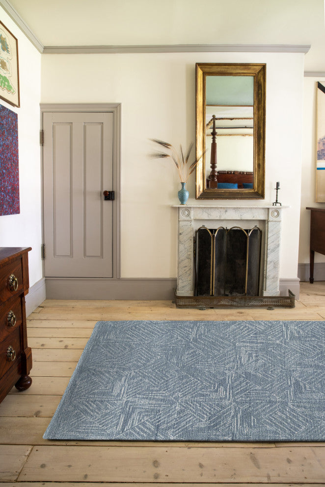 NuStory Shale Hand Tufted Geometric Area Rug in Denim, 5' X  8'
