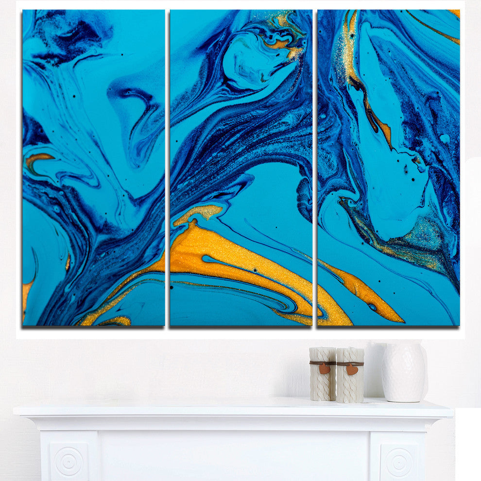 "Soft Blue Abstract Acrylic Paint Mix" Metal Wall Art, 3 Panels, 36"x28"