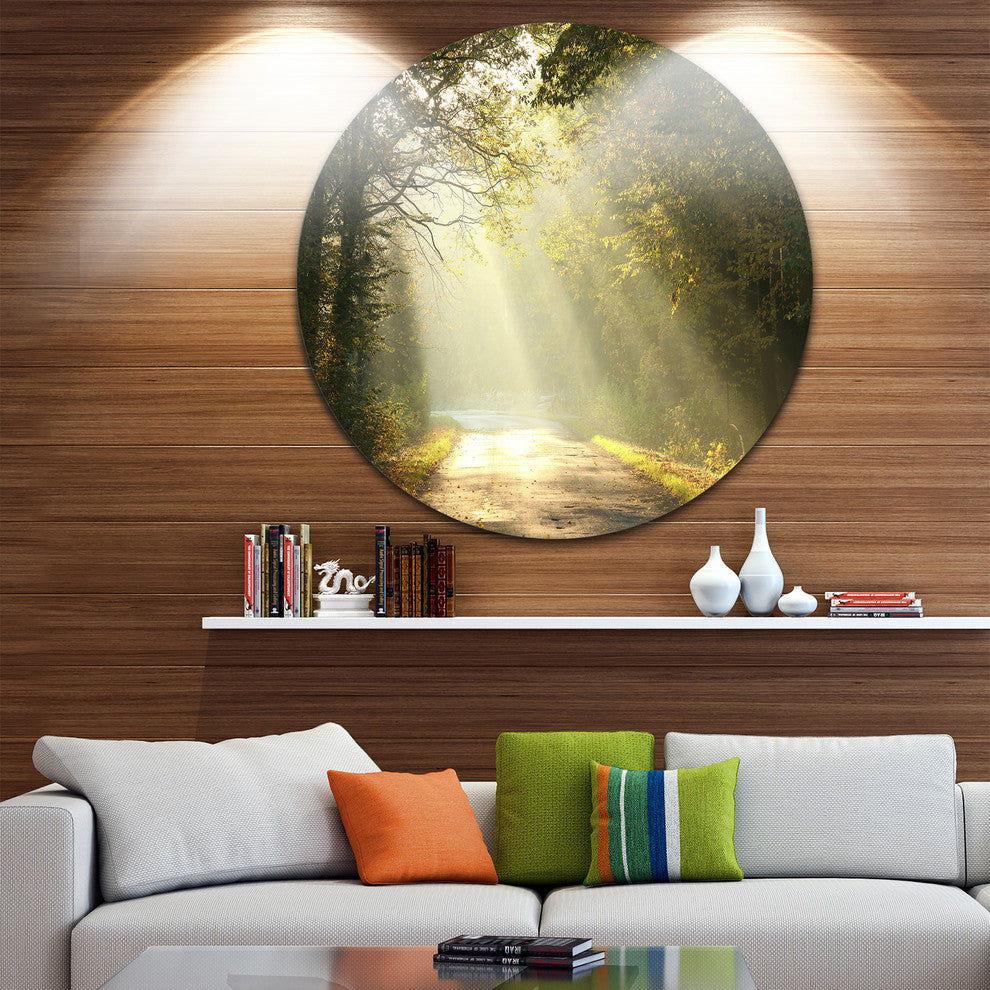 Bright Sunbeams To Fall Forest, Landscape Photo Round Wall Art, 11"