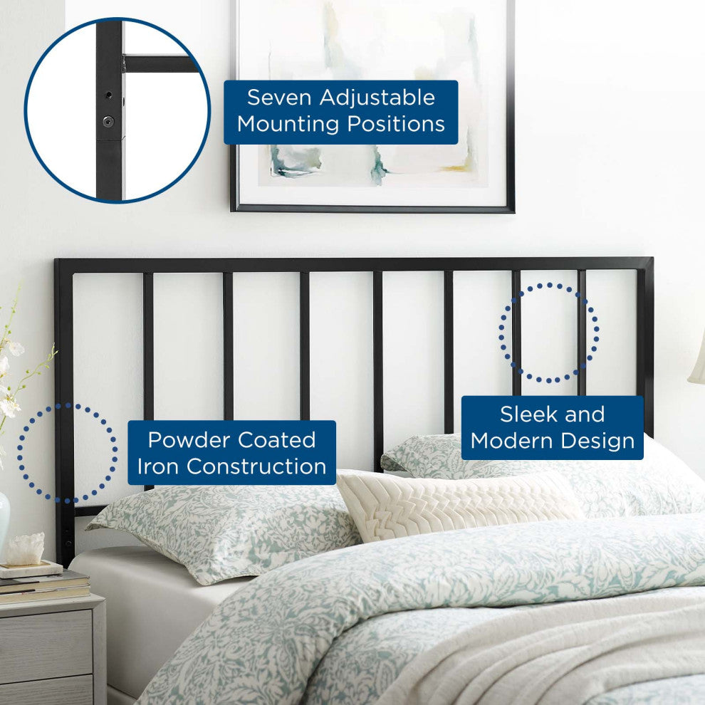 Headboard, King Size, Metal Steel, Black, Modern Contemporary, Bedroom Master