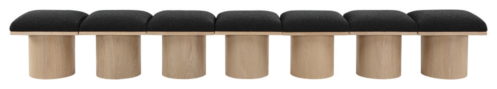 Pavilion Boucle Fabric Upholstered 7-Piece Modular Bench, Black, Natural Finish