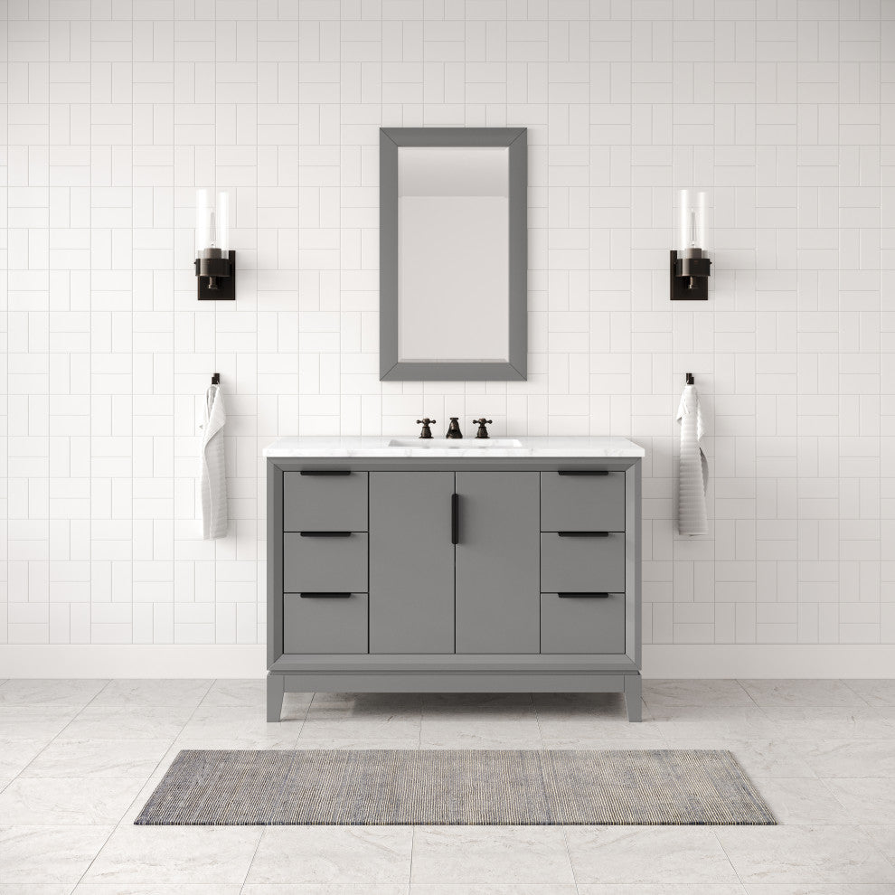 Elizabeth 48" Single Sink Carrara White Marble Vanity, Cashmere Gray