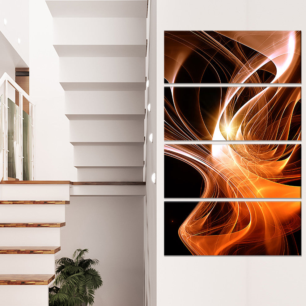 Orange 3d Shaped Fractal Design, Abstract Abstract Wall Art, 28"x48", 4 Panels