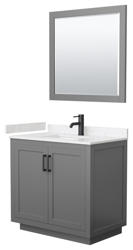 36"SGL Vanity Dark Gray, LV Carrara Cult. Top, Sink, Black Trim, 34"Mirror