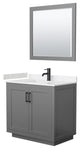 36"SGL Vanity Dark Gray, LV Carrara Cult. Top, Sink, Black Trim, 34"Mirror