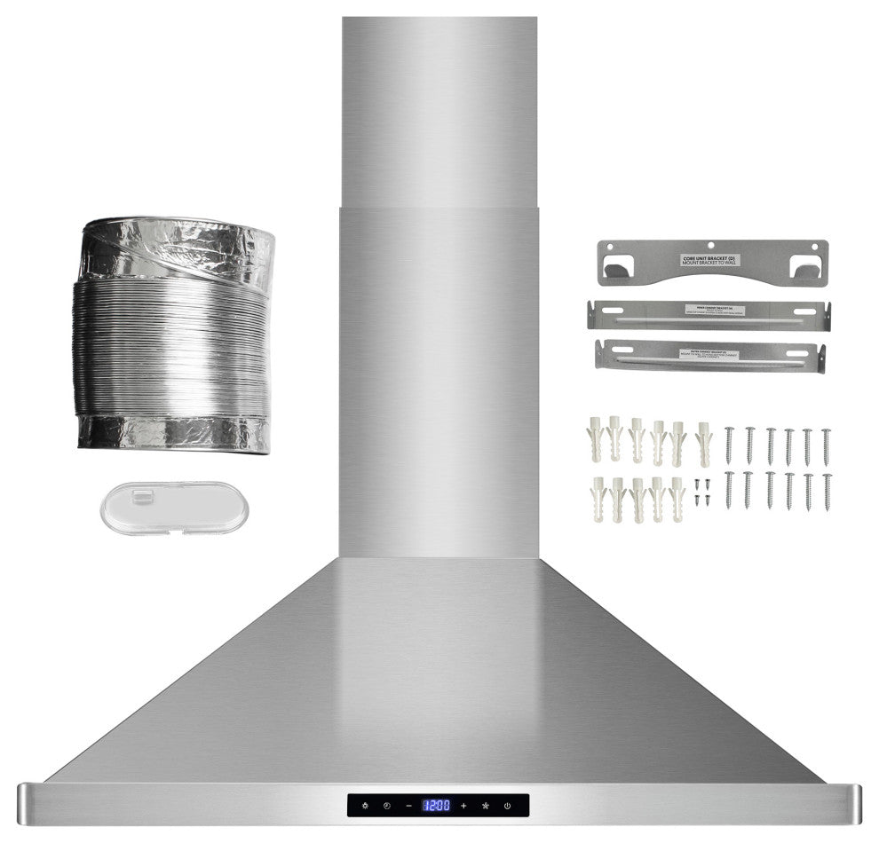 Ductless Wall Mount Range Hood in Stainless Steel with LED Lights