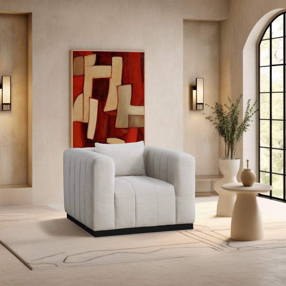 Lucia Beige Linen Textured Fabric Chair, Beige, Chair