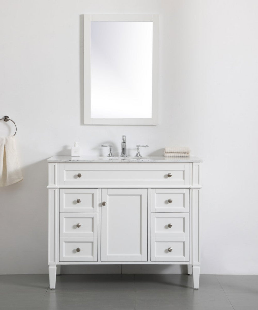 Home Living Vanity with Carrara White Marble Countertop, White, 42", Single Sink