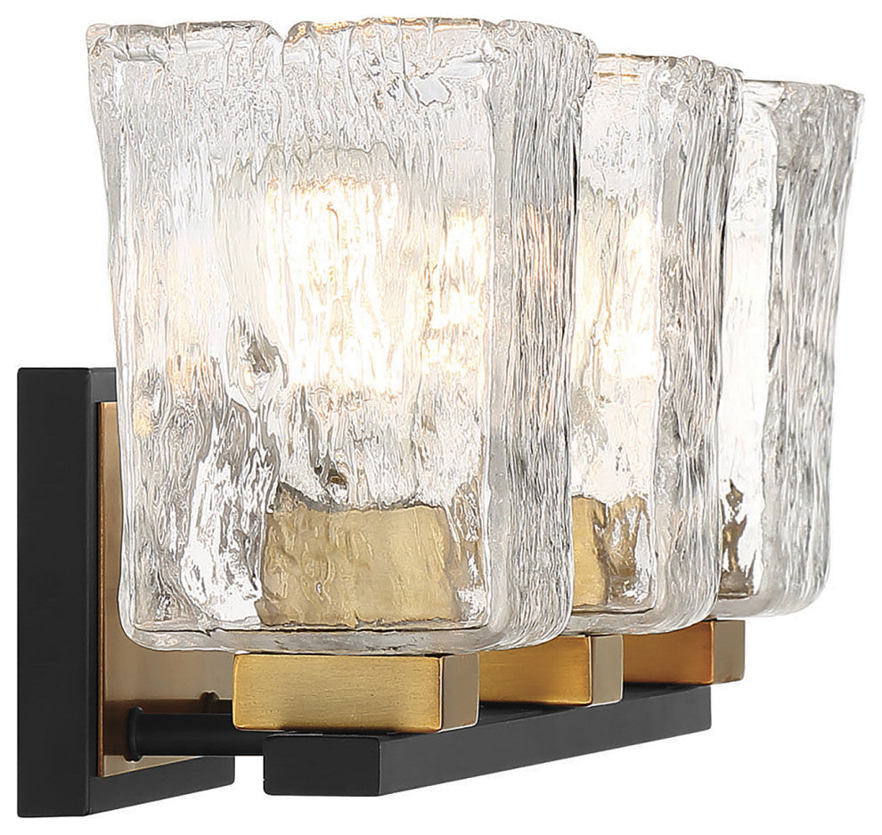 Sidney 3-Light Bathroom Vanity Light, Matte Black With Warm Brass Accents