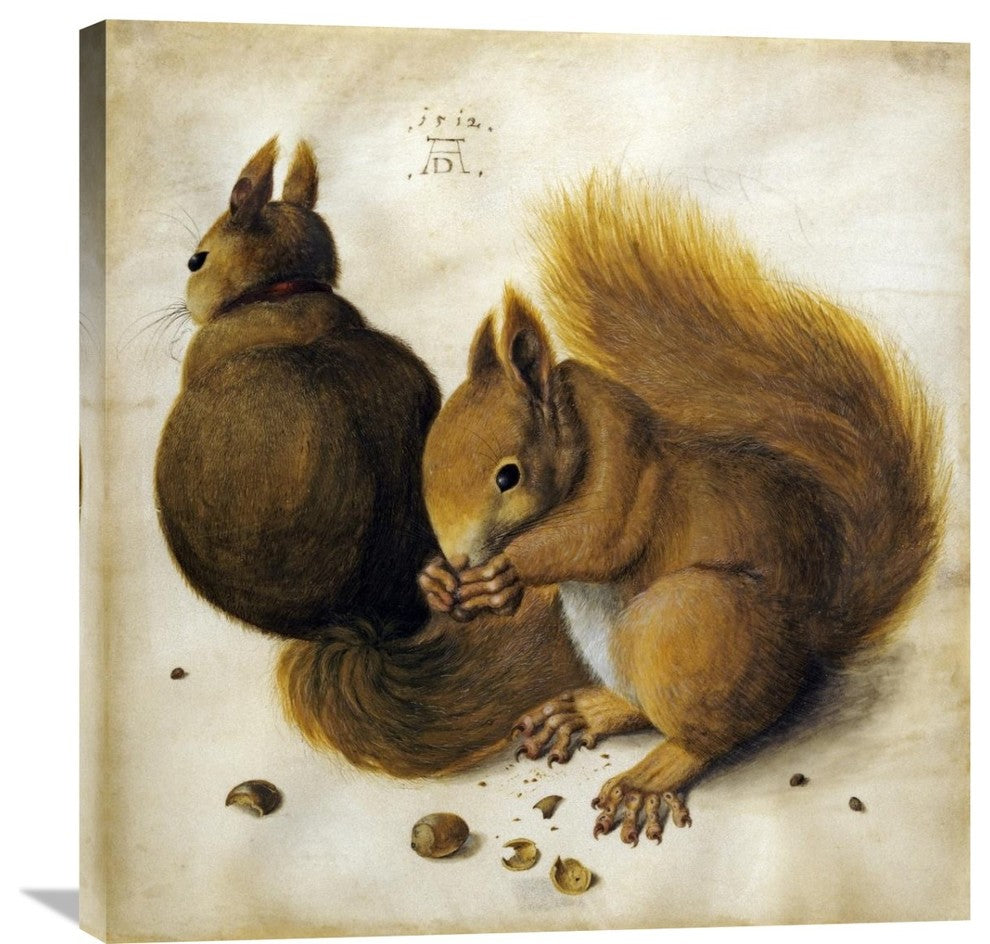 "Two Squirrels, One Eating a Hazelnut" Artwork, 28" x 30"