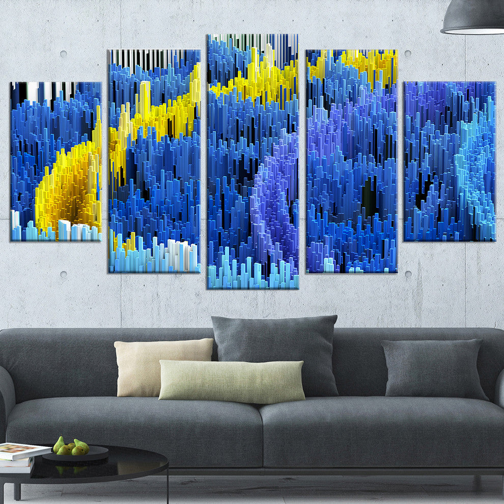 "Macro Render Structure, Blue and Yellow" Canvas Print, 5 Panels, 60"x32"