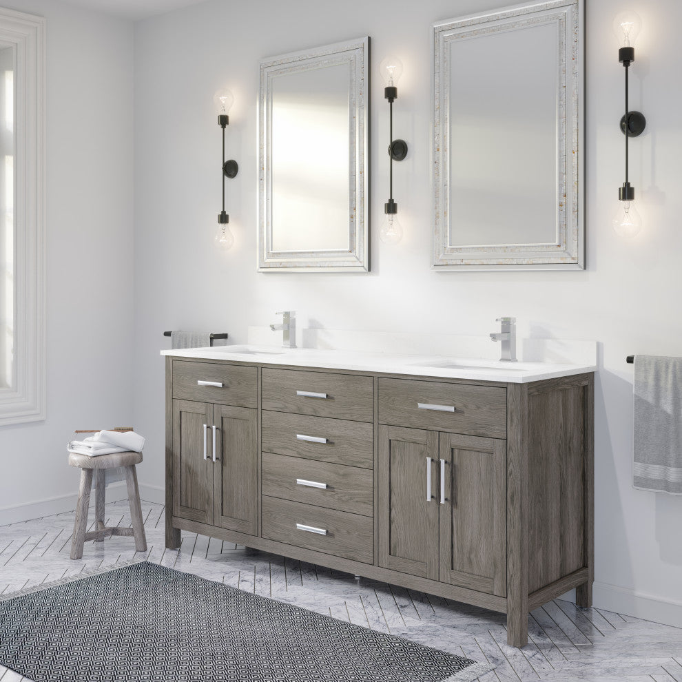 Kali Vanity with Power Bar and Drawer Organizer, French Gray, 72"