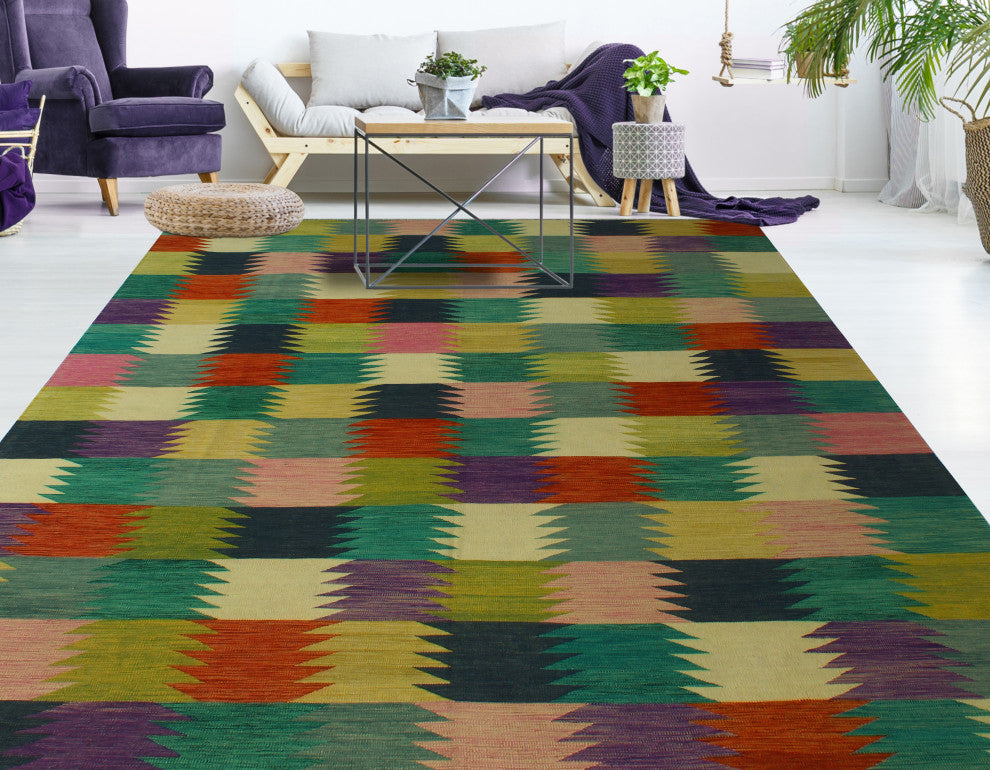 Hand-Woven Winchester Kilim Junaid Ivory/Rust Rug, 8'2x11'3