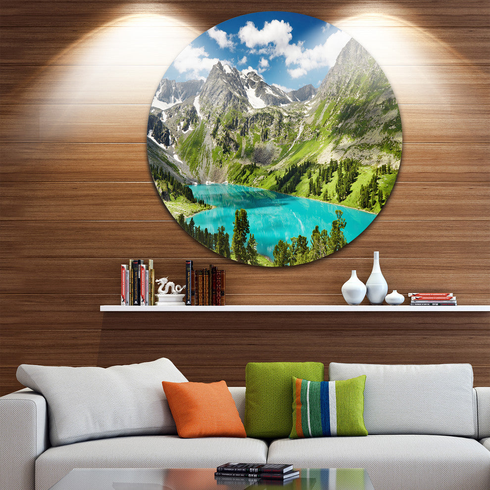 Mountain Lake And Blue Sky, Photo Disc Metal Artwork, 36"