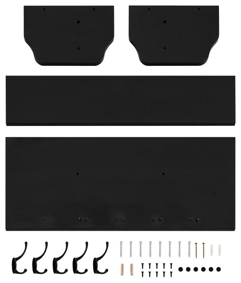 Danya B. Entryway Floating Utility Wall Shelf with Hooks "“ Wall Mounted, Black