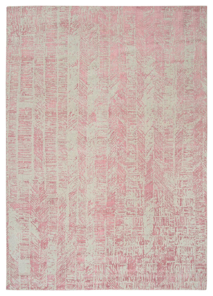 Rose Pink Jacquard Hand Loomed All Over Design Wool and Silk Rug, 9'0"x11'10"