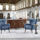 Midcentury Modern Teal Blue Arm Wing Chair, Sculpted Back Tapered Leg