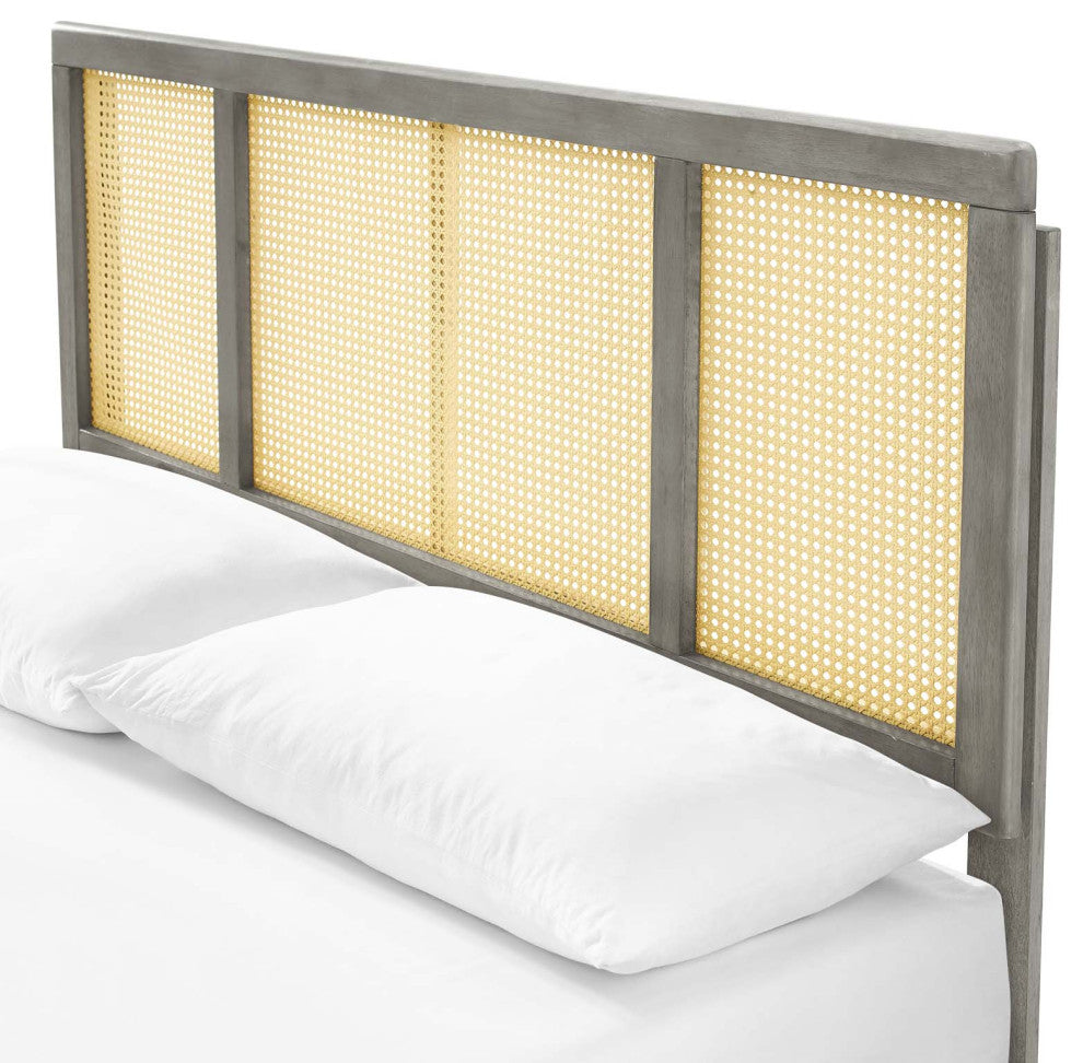 Platform Bed Frame, King Size, Wood, Gray, Modern Mid-Century, Bedroom