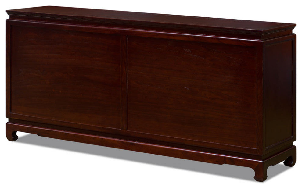 Dark Cherry Elmwood Bird and Flower Motif Oriental Sideboard