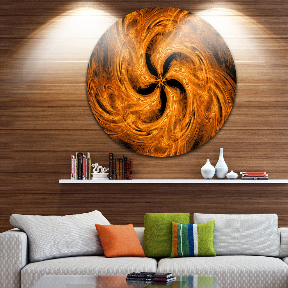 Brown Fire Fractal Flower Design, Floral Round Wall Art, 11"