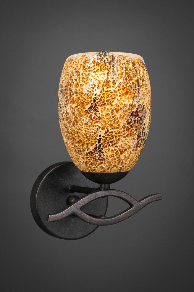 Revo Wall Sconce In Dark Granite, 5" Gold Fusion Glass