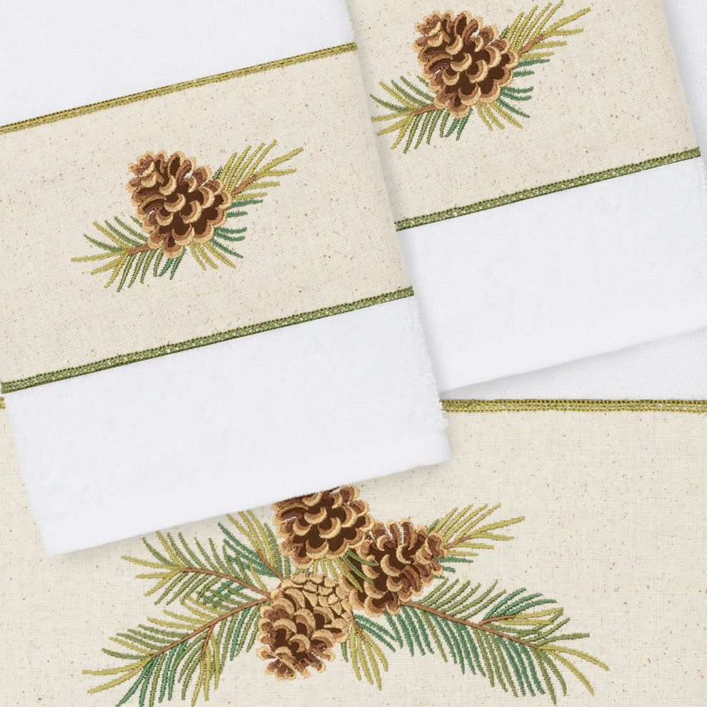 Linum Home Textiles Turkish Cotton Pierre 3-Piece Embellished Towel Set, White