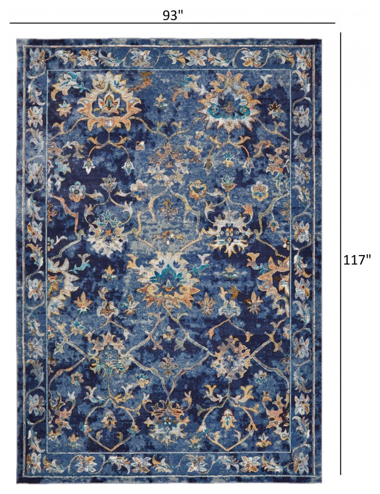 8" x 10" Blue and Gold Jacobean Area Rug