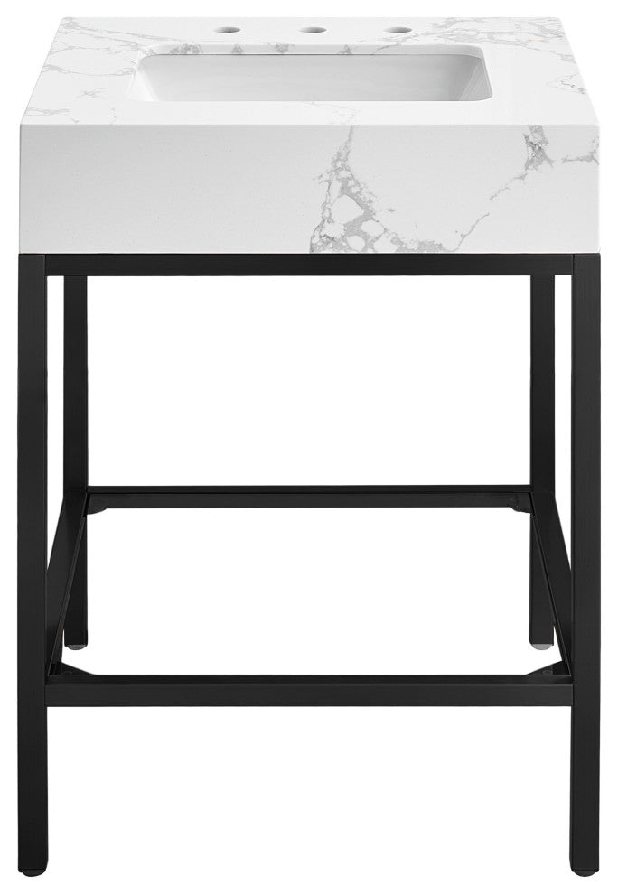 Marmo Bathroom Vanity, White, 24" Wide, Matte Black Finish
