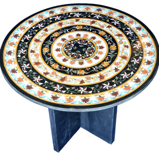Concentric Black and White Marble Inlay Table