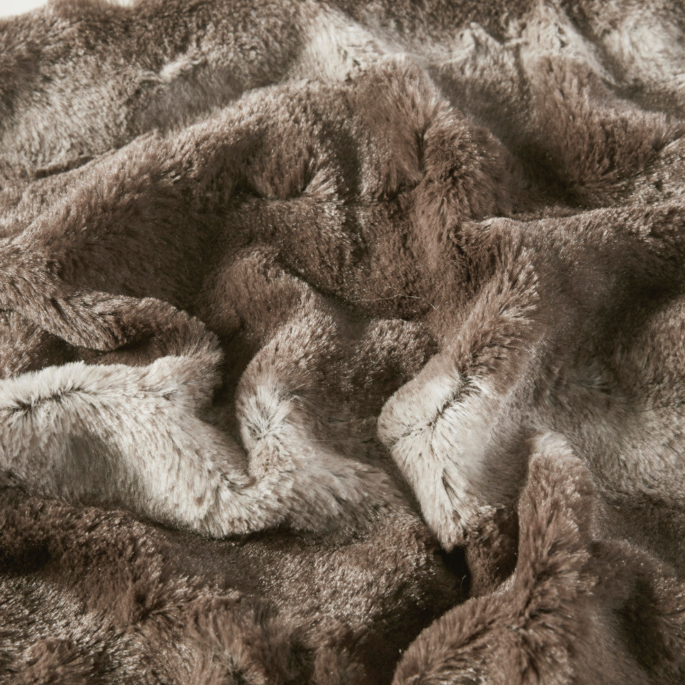 Madison Park Faux Tip Dyed Brushed Long Fur Throw, Brown