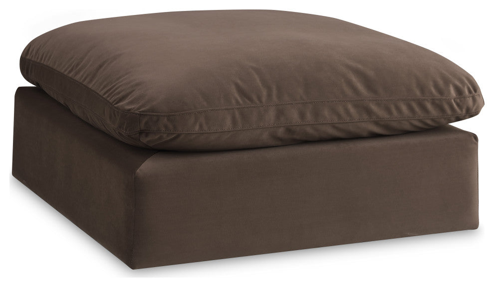 Comfy Beige Linen Textured Fabric Modular Chair, Brown, Velvet, Ottoman