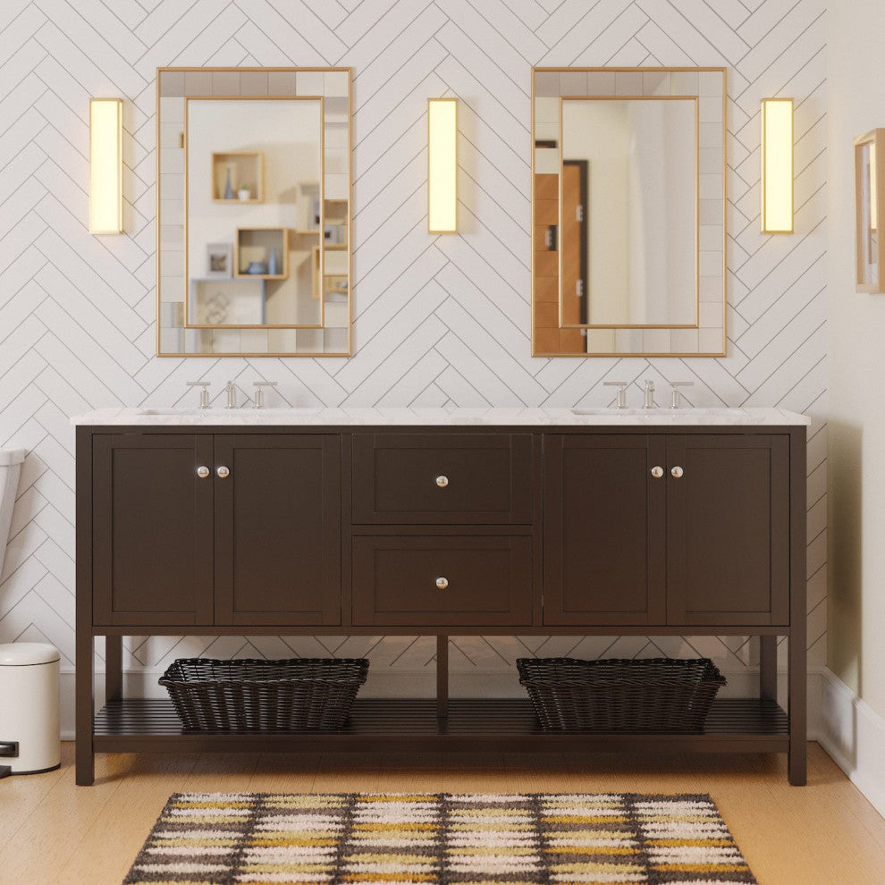 Kitchen Bath Collection Lakeshore 72" Double Vanity, Chocolate, Engineered Carrara