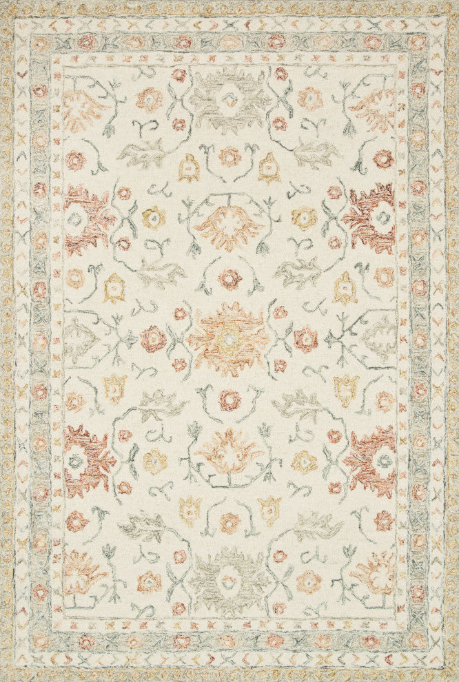 Hooked Wool Pile Norabel NOR-03 Ivory / Rust Area Rug by Loloi, 5'-0" X 7'-6"