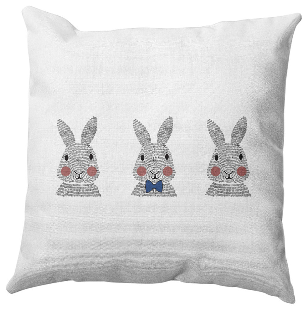 Bunny Triplets Easter Decorative Throw Pillow, Dark Cobalt Blue, 26x26"
