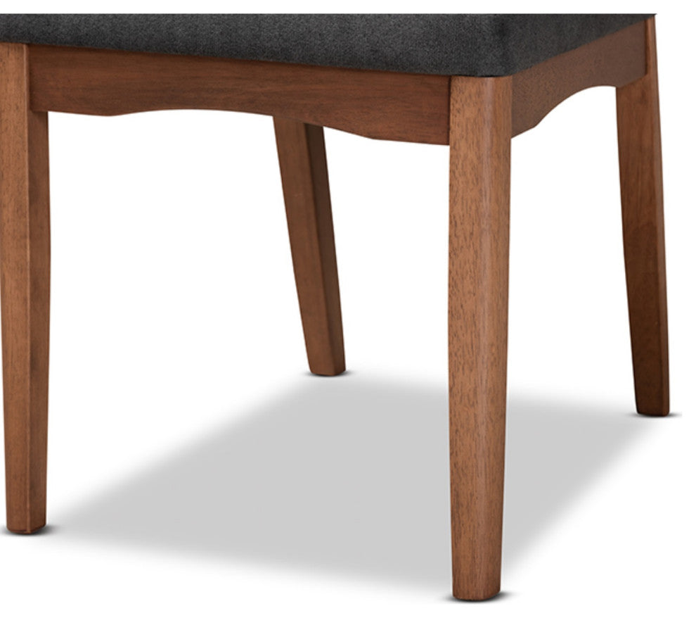 Tara Dark Gray Fabric Walnut Brown Finished Wood Dining Chairs, Set of 2