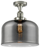 X-Large Bell 1-Light Semi-Flush Mount, Polished Nickel, Plated Smoke