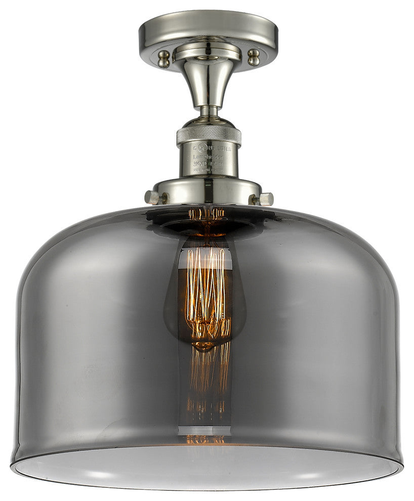 X-Large Bell 1-Light Semi-Flush Mount, Polished Nickel, Plated Smoke