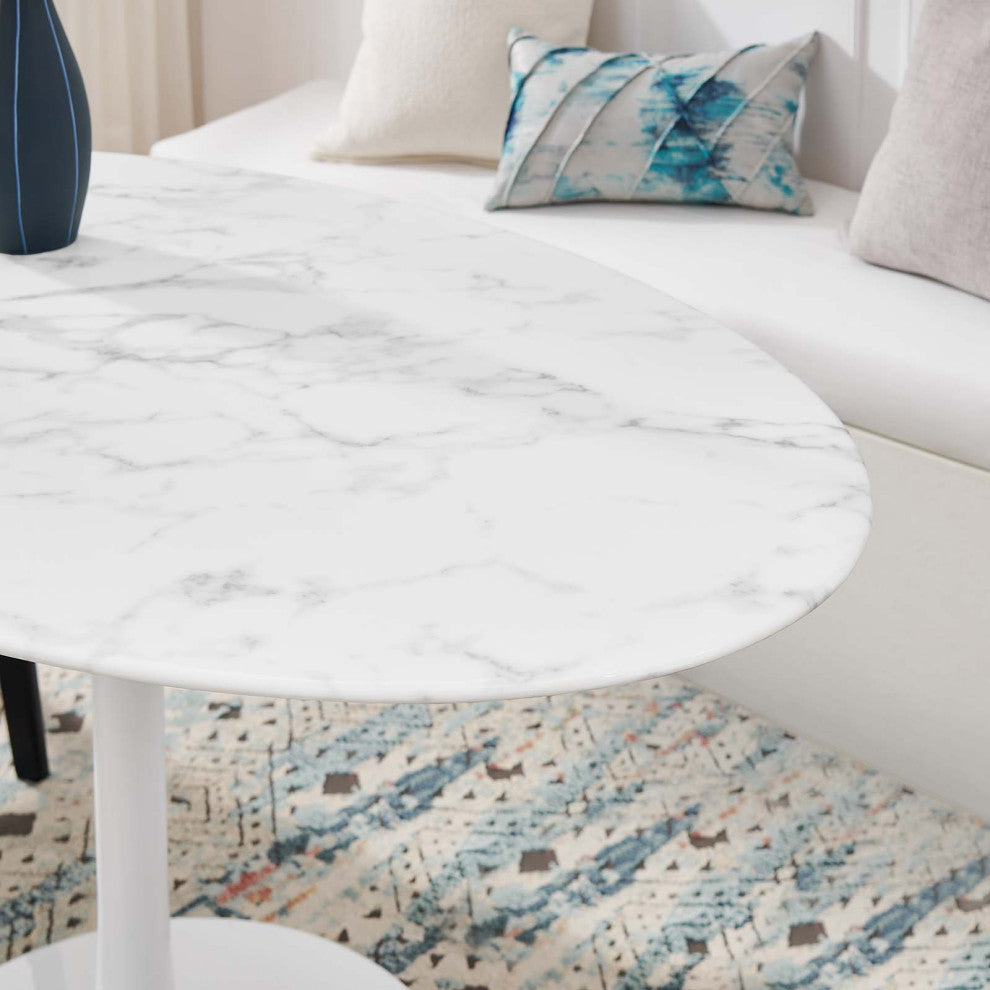 Lippa 54 Oval-Shaped Artificial Marble Dining Table, White