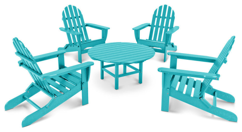 Polywood Classic Folding Adirondack 5-Piece Conversation Group, Aruba