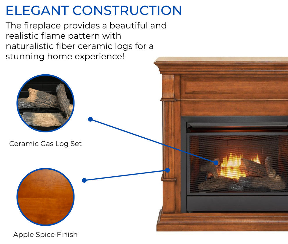 Duluth Forge Dual Fuel Ventless Gas Fireplace, 26,000 BTU, T-Stat, Apple Spice