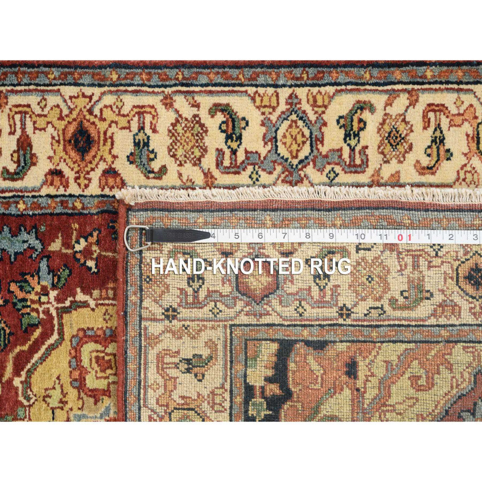 Red Hand Spun Wool Hand Knotted Antiqued Fine Heriz XL Runner Rug, 2'6"x18'2"